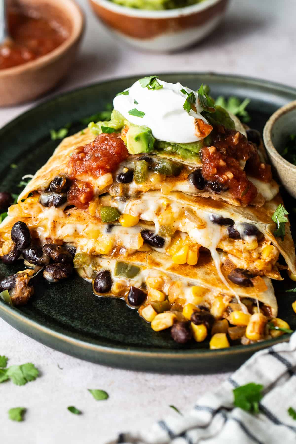 Cheese and Vegetable Quesadillas with Black Bean Salsa