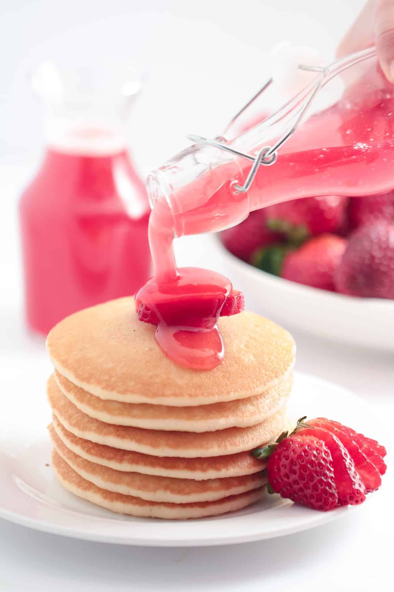 Strawberry-Rhubarb Pancakes with Maple Syrup