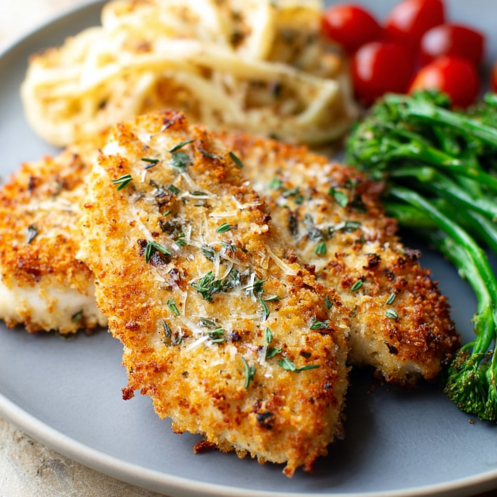 Creamy Parmesan-Crusted Chicken with Roasted Asparagus