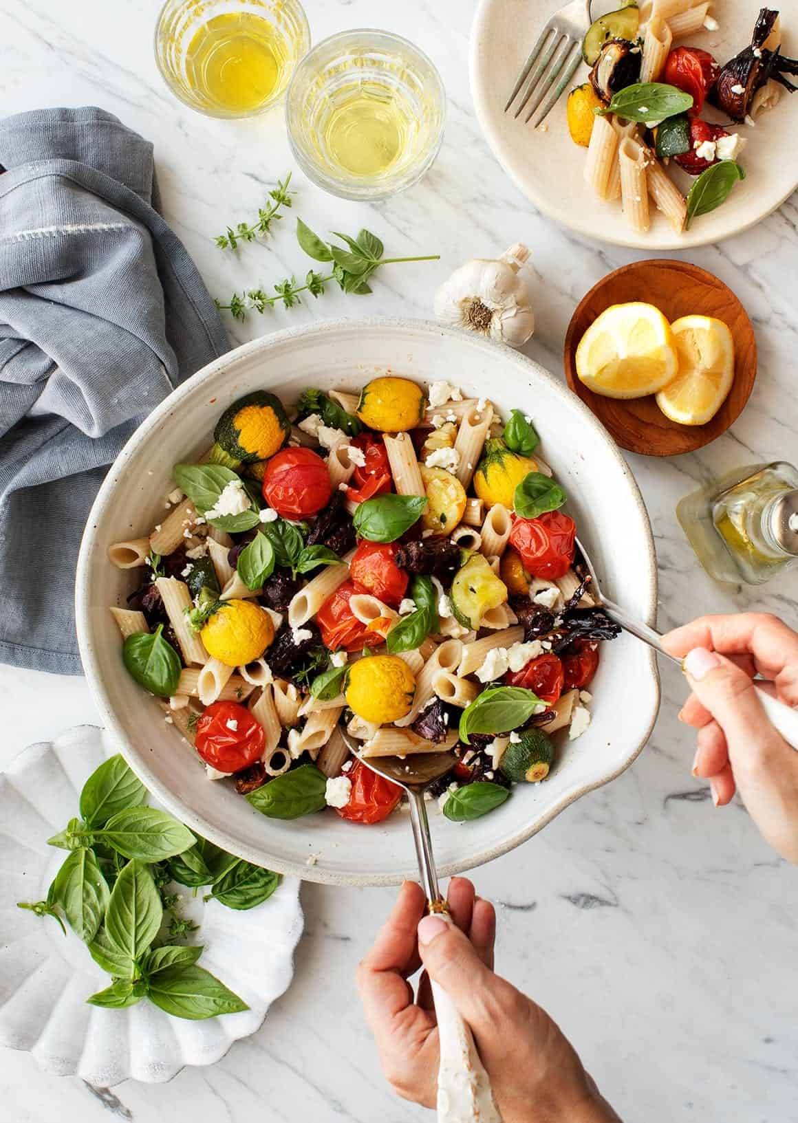 Roasted Vegetable Penne with Lemon and Herbs