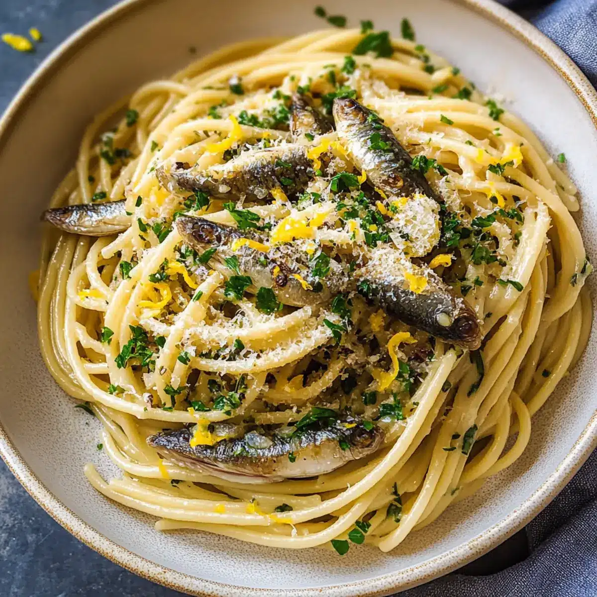 Lemon-Sardine Pasta with Garlic and Chives