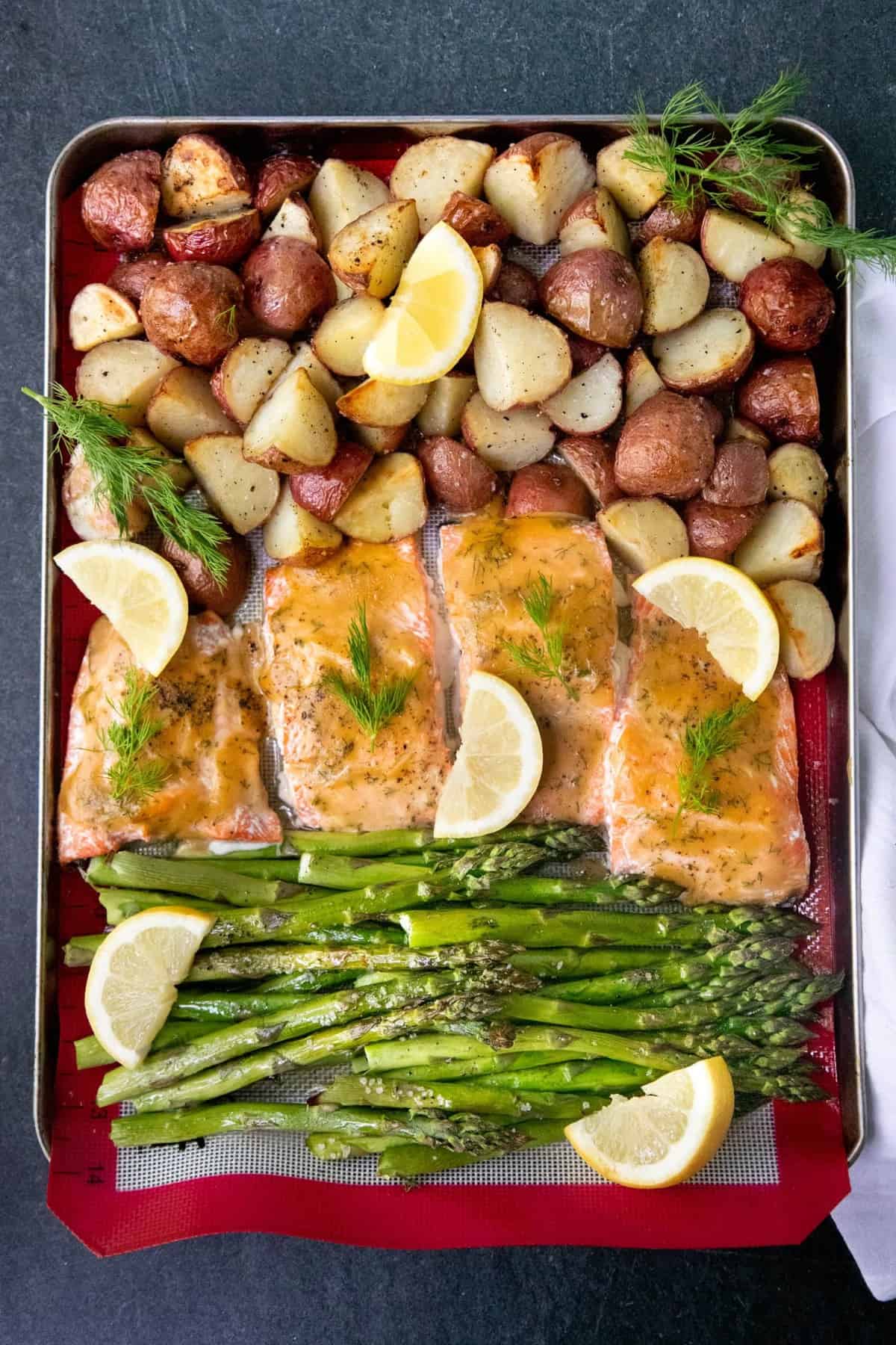 Sheet Pan Maple-Glazed Salmon with Roasted Sweet Potatoes and Asparagus
