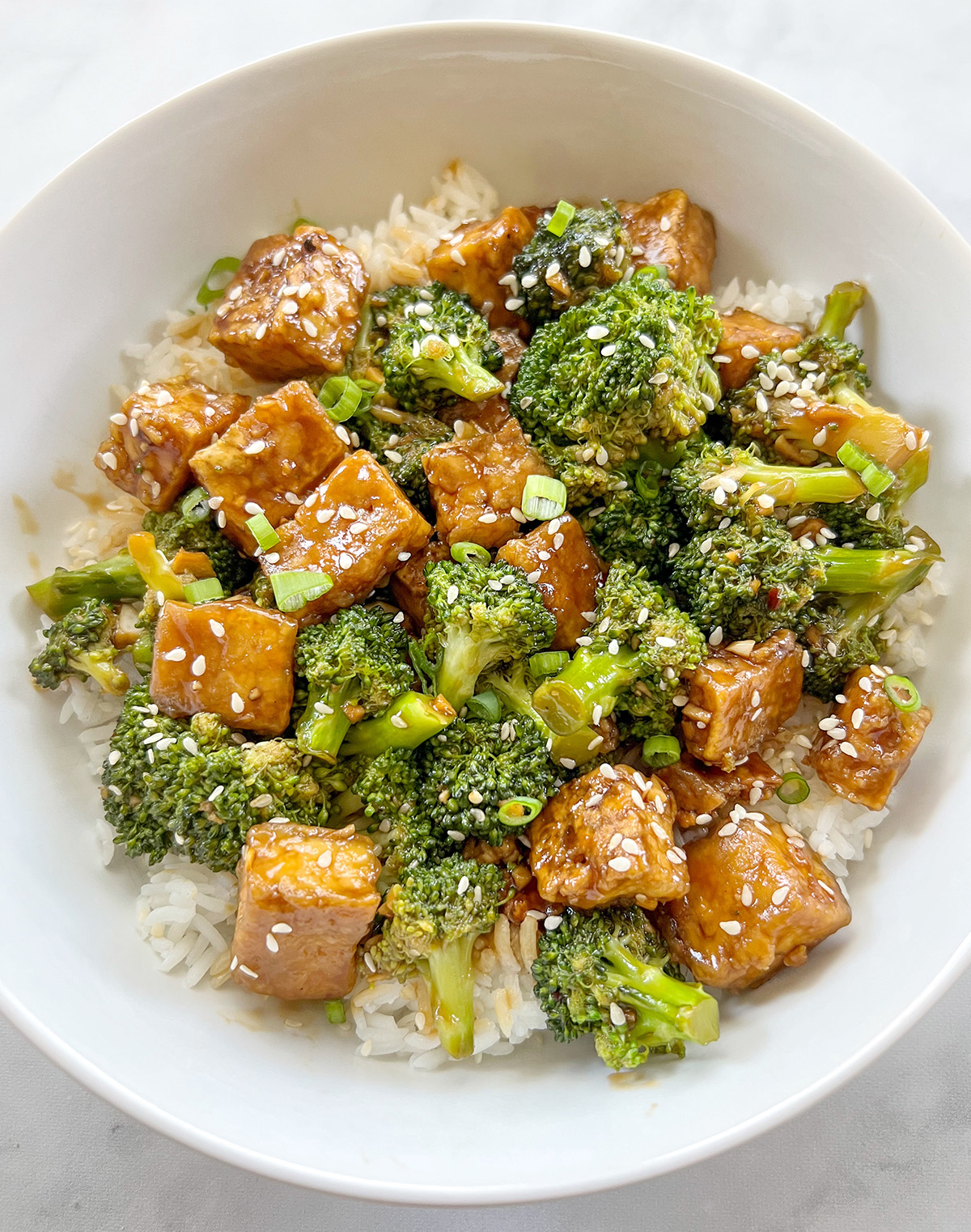 Sesame-Ginger Stir-Fried Tofu with Broccoli and Rice