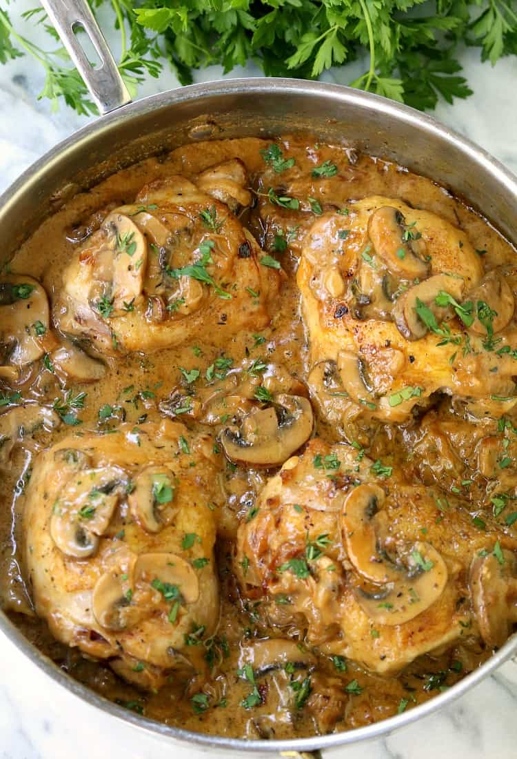 Pan-Seared Chicken Thighs with Caramelized Onions and Mushrooms