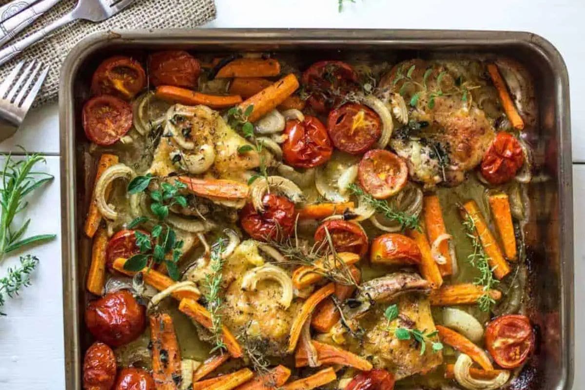 Sheet Pan Herb-Roasted Chicken with Cherry Tomatoes