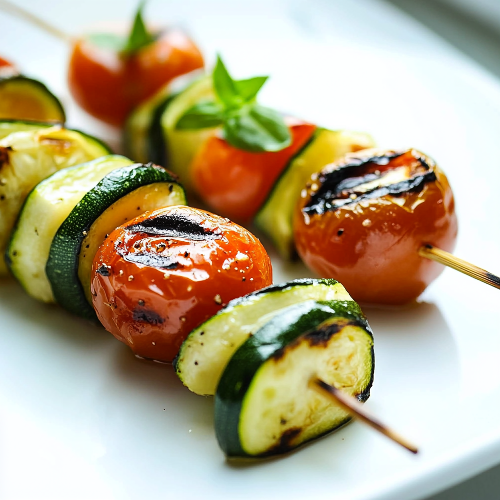 Grilled Tomato and Chive Skewers with Zucchini