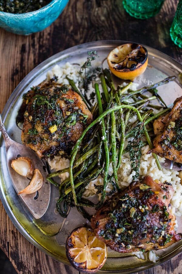 Sautéed Chicken Thighs with Garlic Butter and Roasted Asparagus