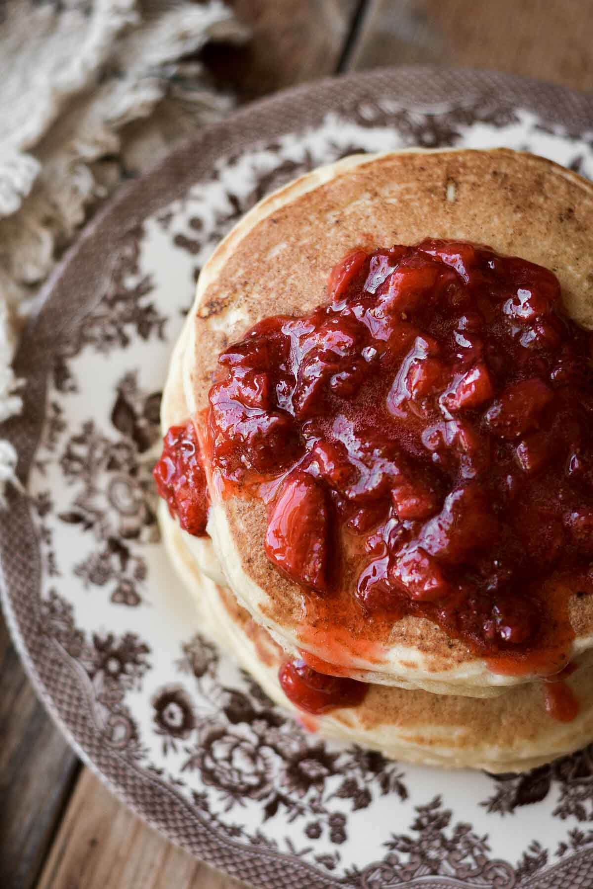 Herb-Infused Ricotta Pancakes with Roasted Strawberry Compote