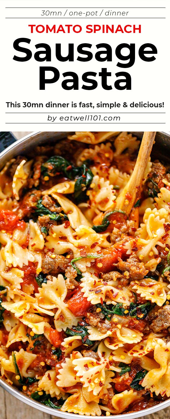 One-Pot Tomato Sausage Pasta with Spinach