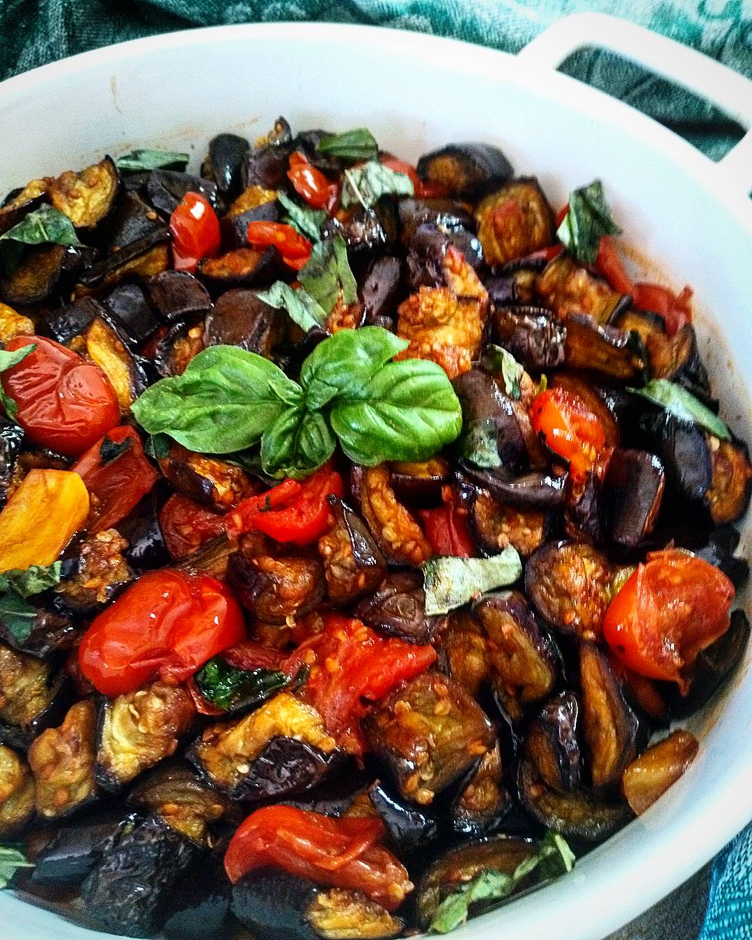 Tomato-Basil Eggplant in Garlic Broth