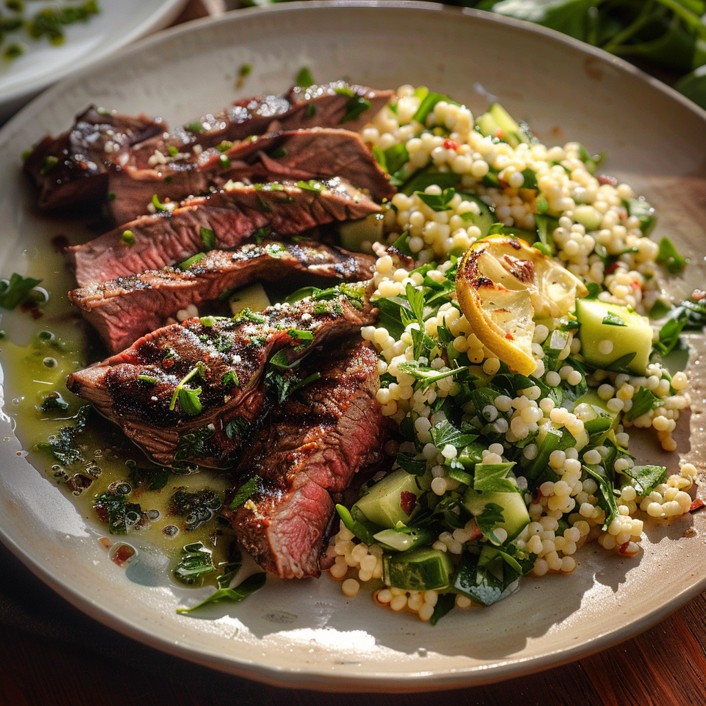 Charcoal-Grilled Skirt Steak with Lemon-Parsley Herb Oil