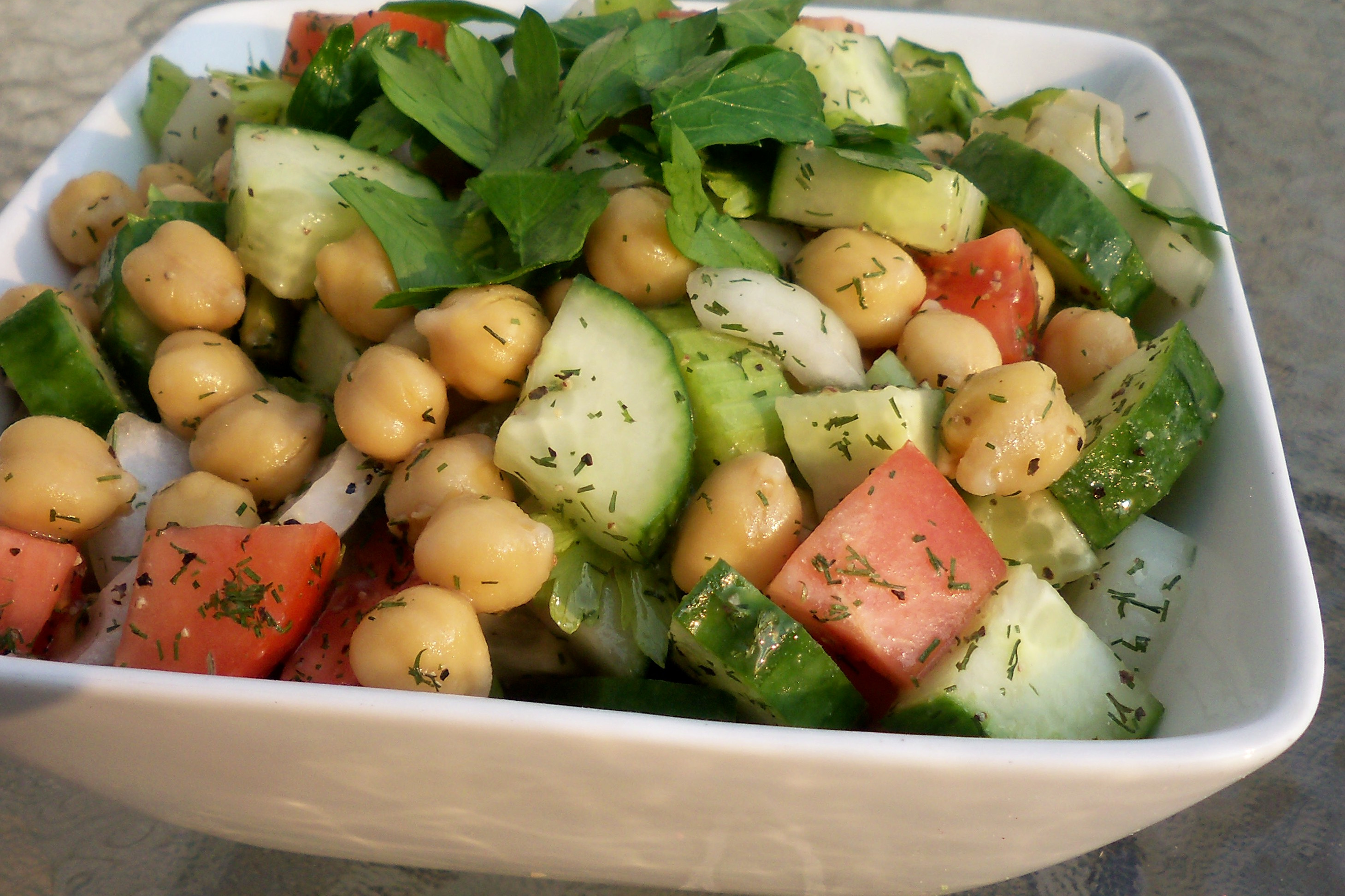 Minted Cucumber and Dill Salad with Crispy Chickpeas