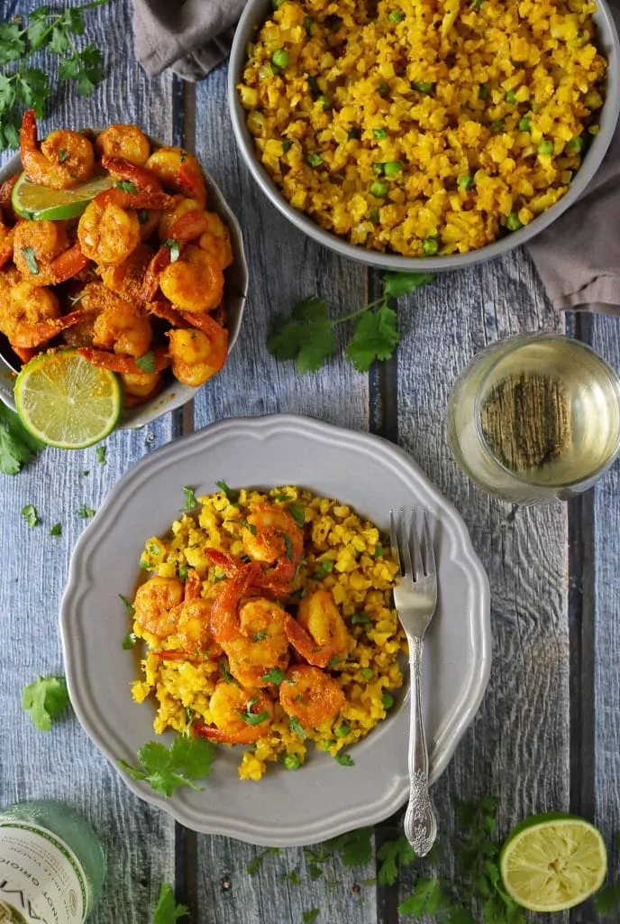 Turmeric-Cauliflower 'Rice' with Shrimp and Lemon Zest