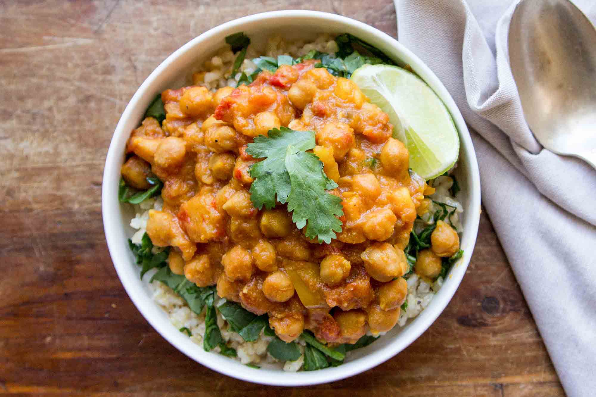 Slow-Cooked Chickpea and Potato Curry with Fresh Coriander