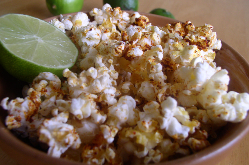 Poblano Popcorn with Spicy Lime Drizzle