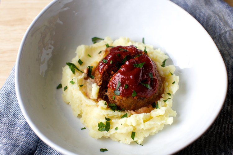 Tomato-Glazed Beef Meatloaf with Herbed Mashed Potatoes