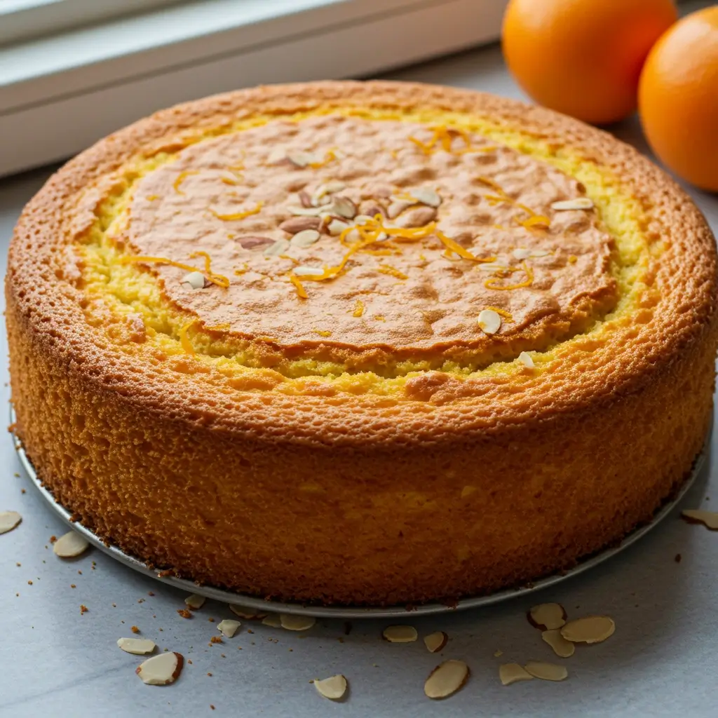 Orange-Infused Almond Sponge Cake with Almond Glaze
