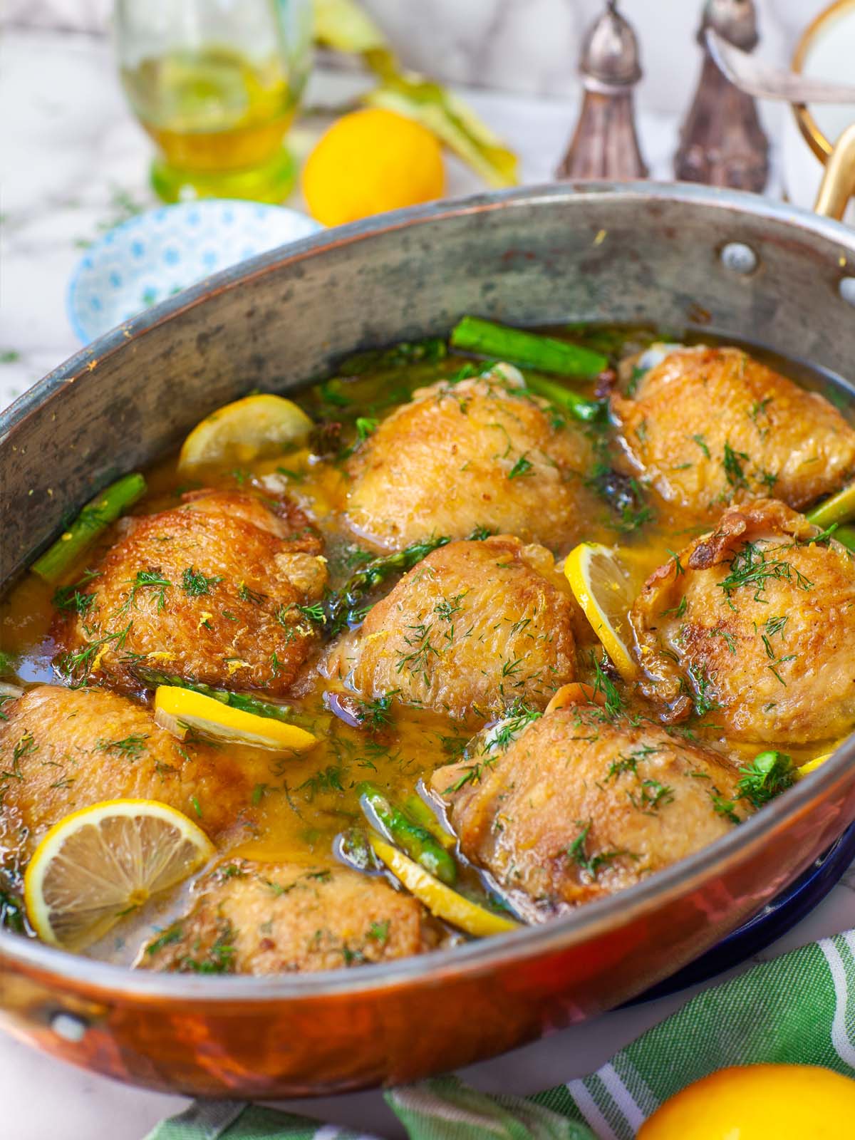 Pan-Seared Chicken Thighs with Lemon-Dill Roasted Asparagus