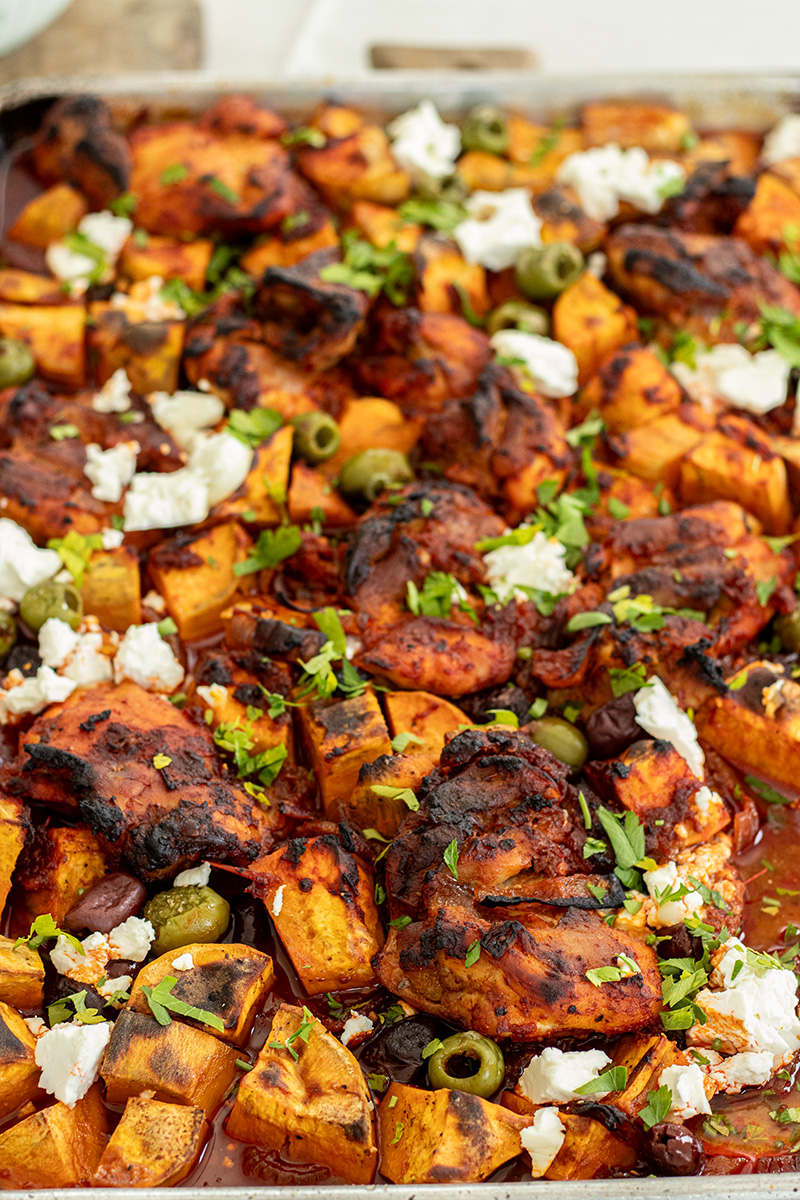 Sheet Pan Harissa-Spiced Sweet Potato and Broccoli