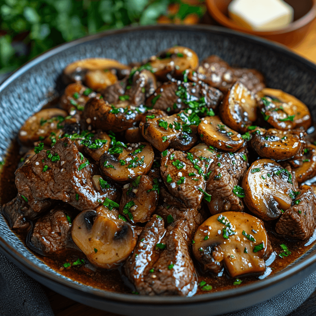 Mushroom and Beef Sauté with Garlic Butter