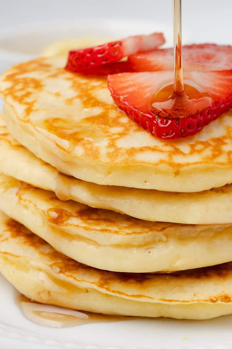 Strawberry-Infused Ricotta Pancakes with Maple Syrup