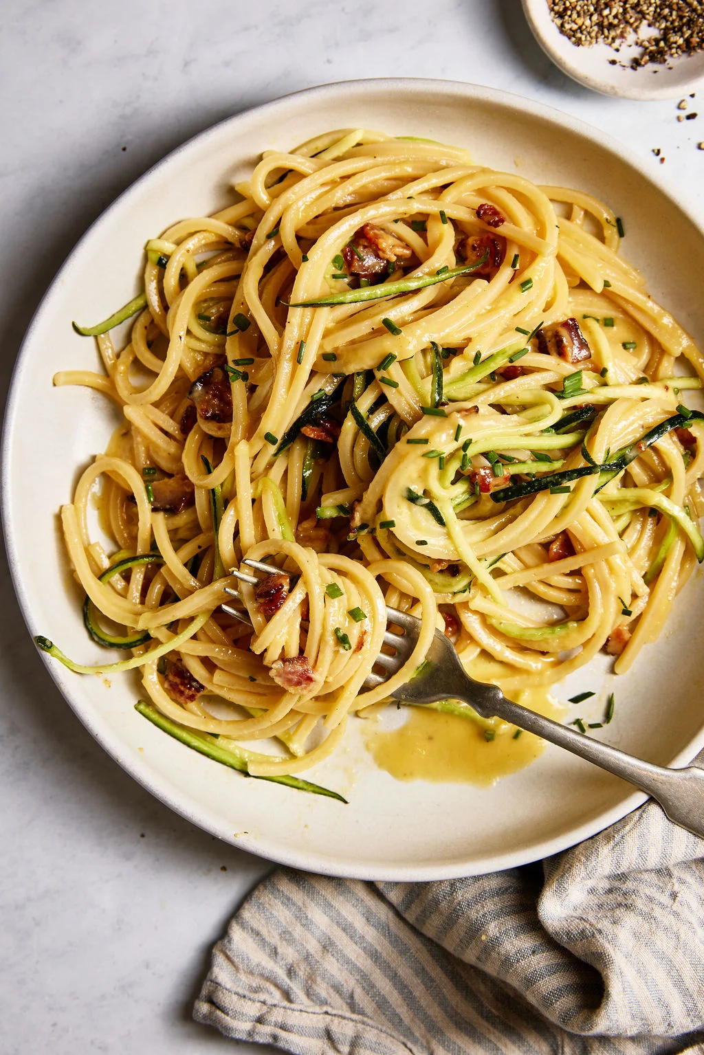 Sautéed Zucchini Noodles with Crispy Bacon