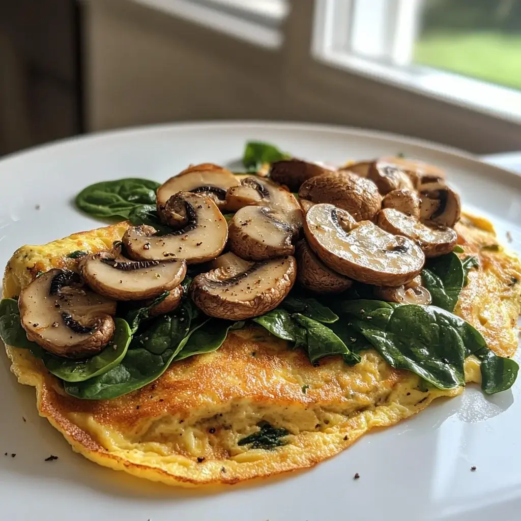 Simple Veggie Omelette with Spinach and Mushrooms