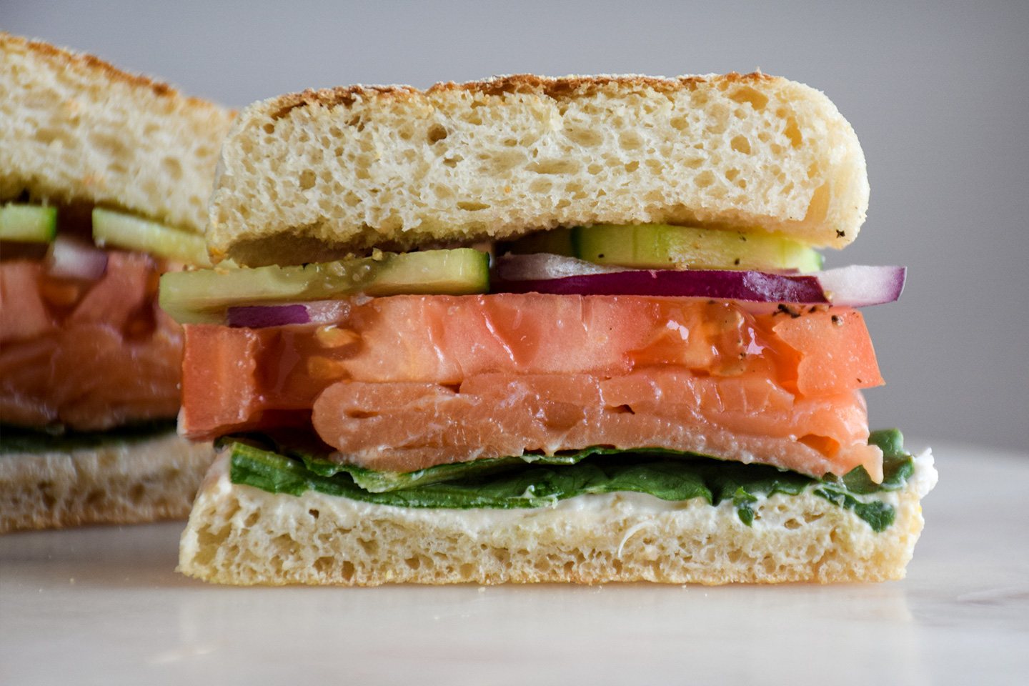 Open-Faced Smoked Salmon and Cream Cheese Sandwich