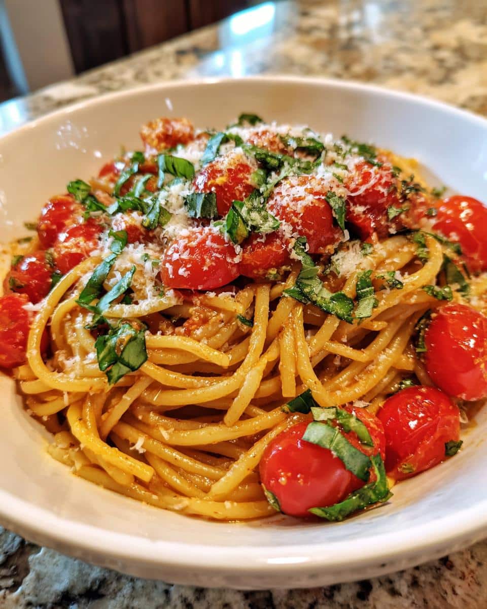One-Pot Tomato Basil Pasta with Roasted Cherry Tomatoes
