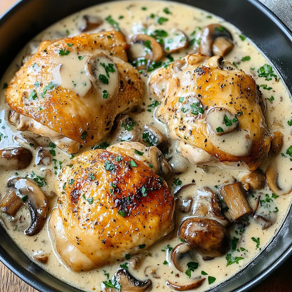 Sear-Roasted Chicken Thighs with Mushroom Cream Sauce