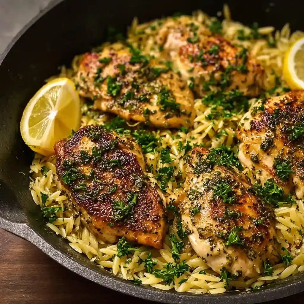 Saffron-Scented Chicken with Lemon Orzo