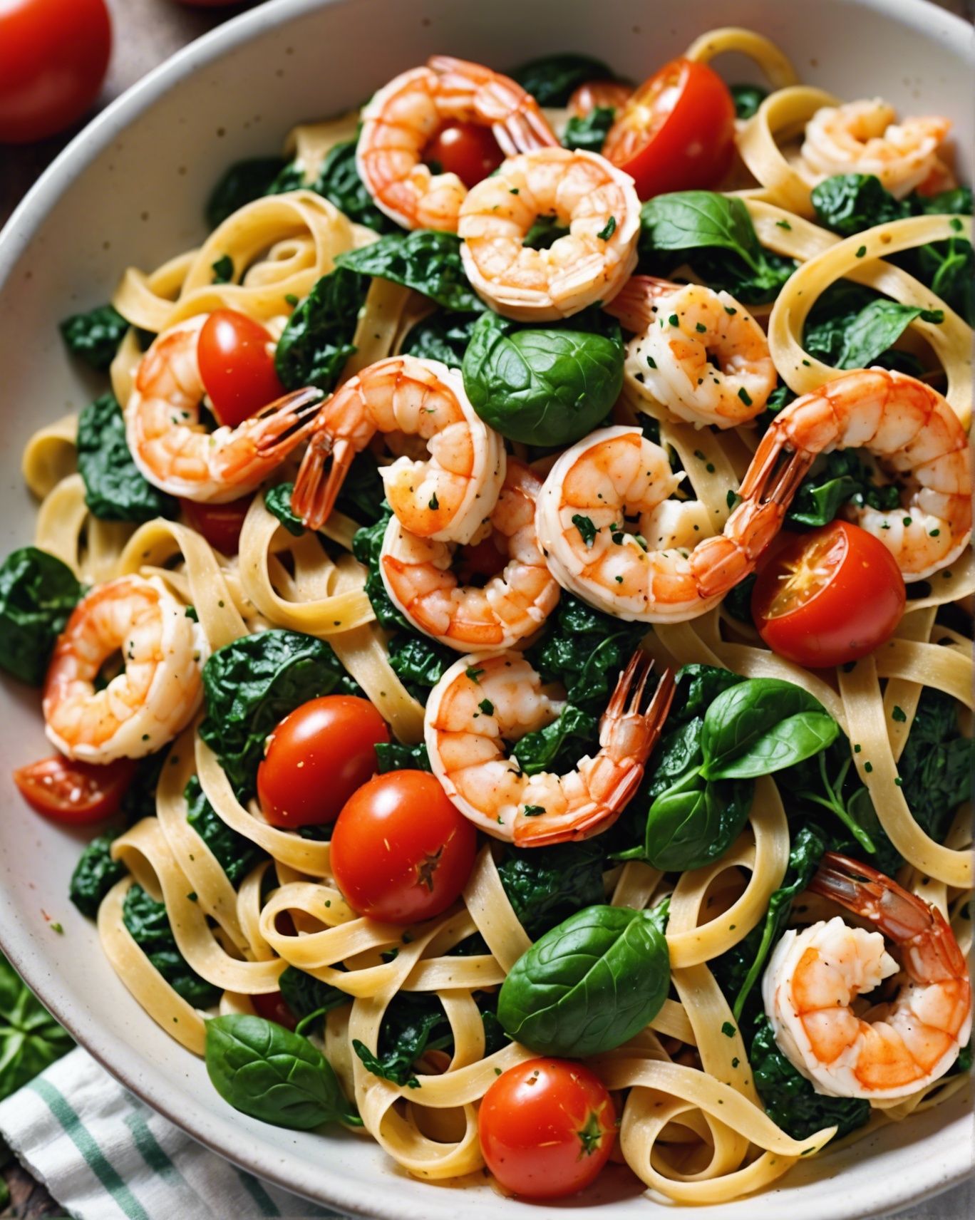 One-Pan Fettuccine with Shrimp and Spinach