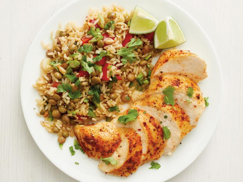 Sautéed Chicken with Rice, Peas, and Bell Peppers
