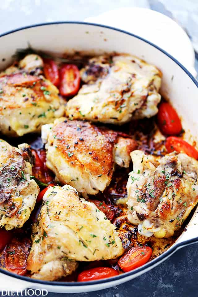 Rosemary-Infused Chicken Thighs with Cherry Tomatoes