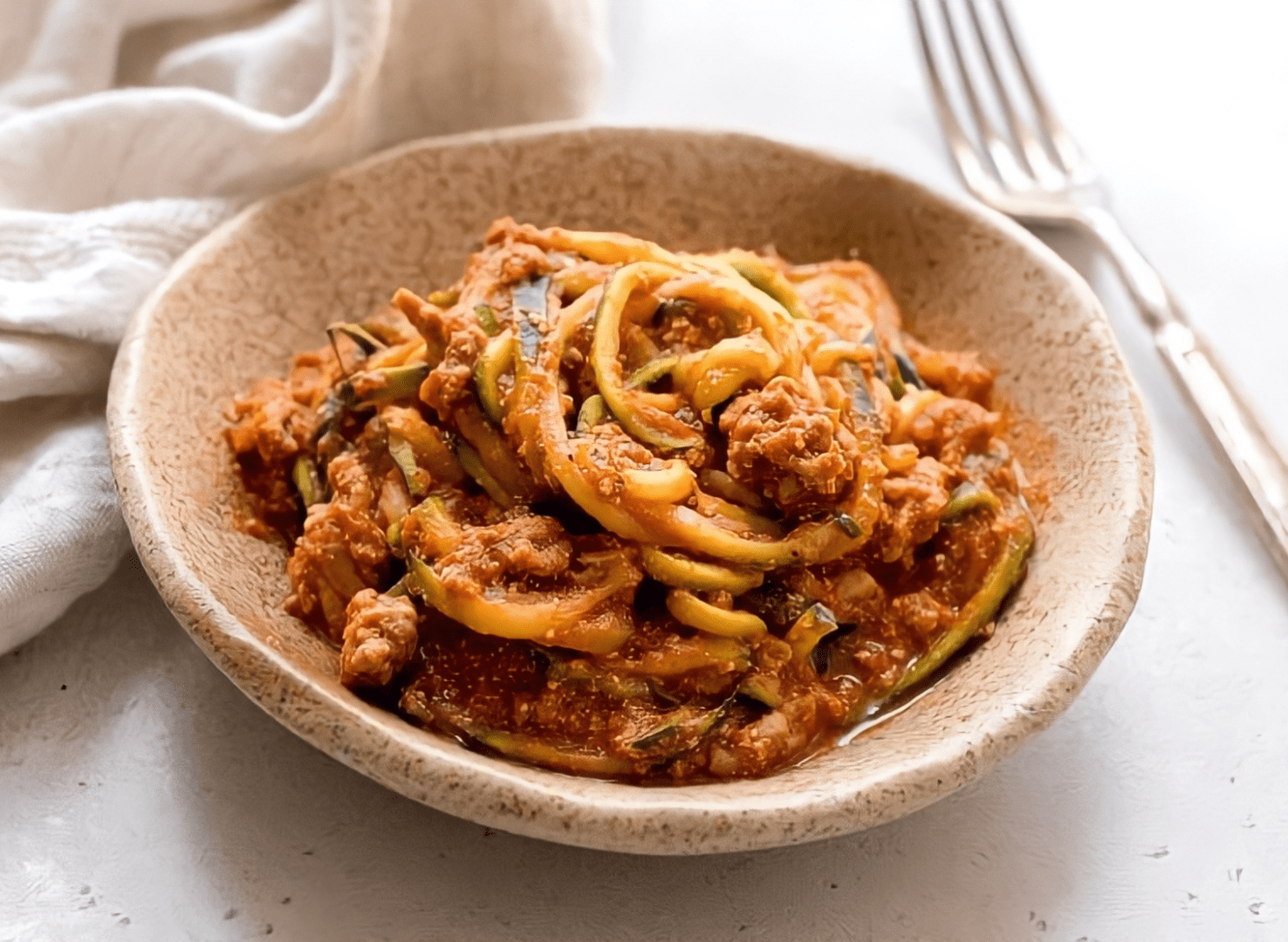 Sautéed Ground Turkey Zucchini Noodles with Tomato