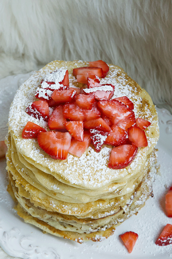 Coconut Ricotta Pancakes with Fresh Strawberry Compote