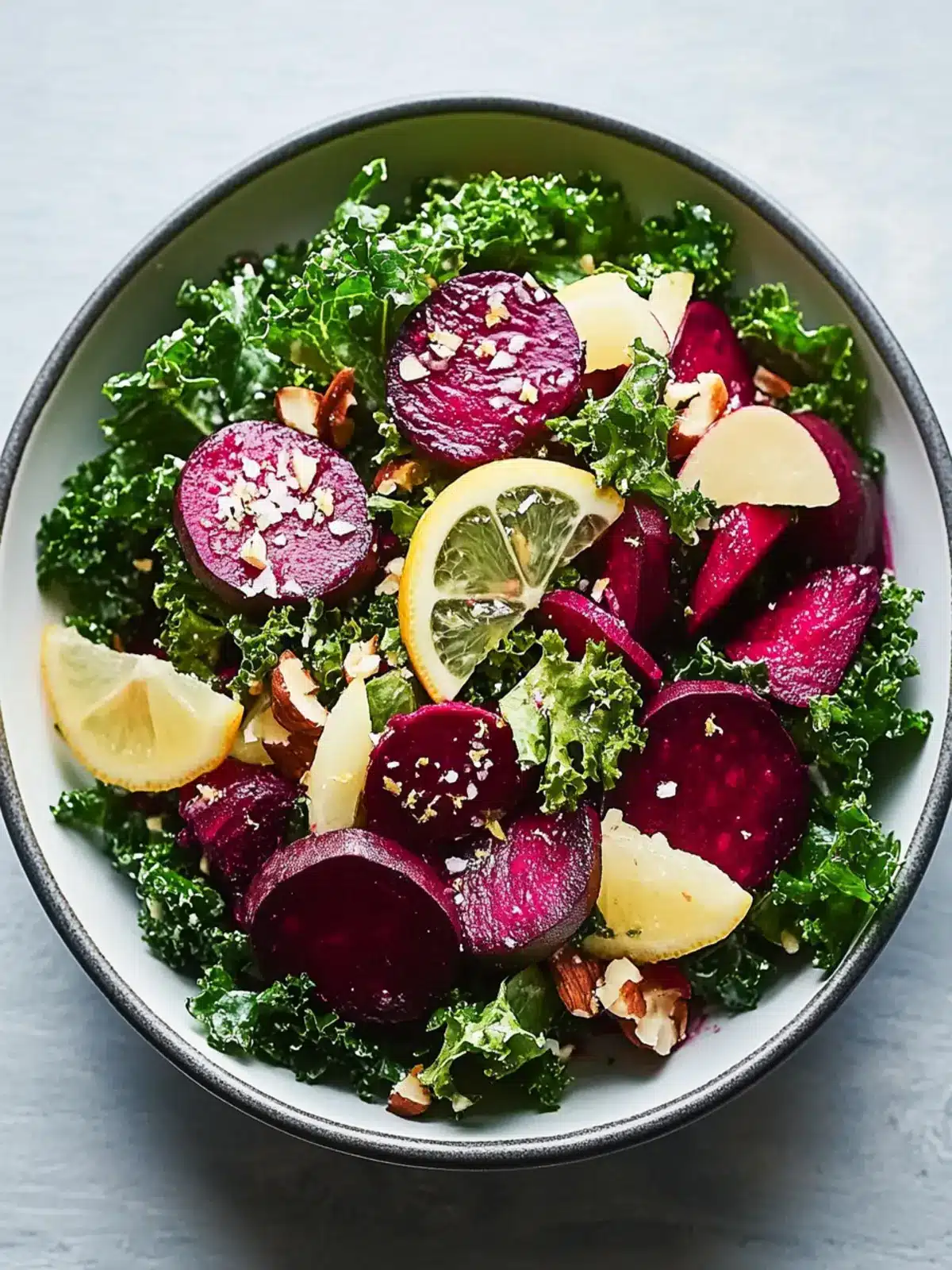 Shredded Kale and Roasted Beet Salad with Lemon Vinaigrette