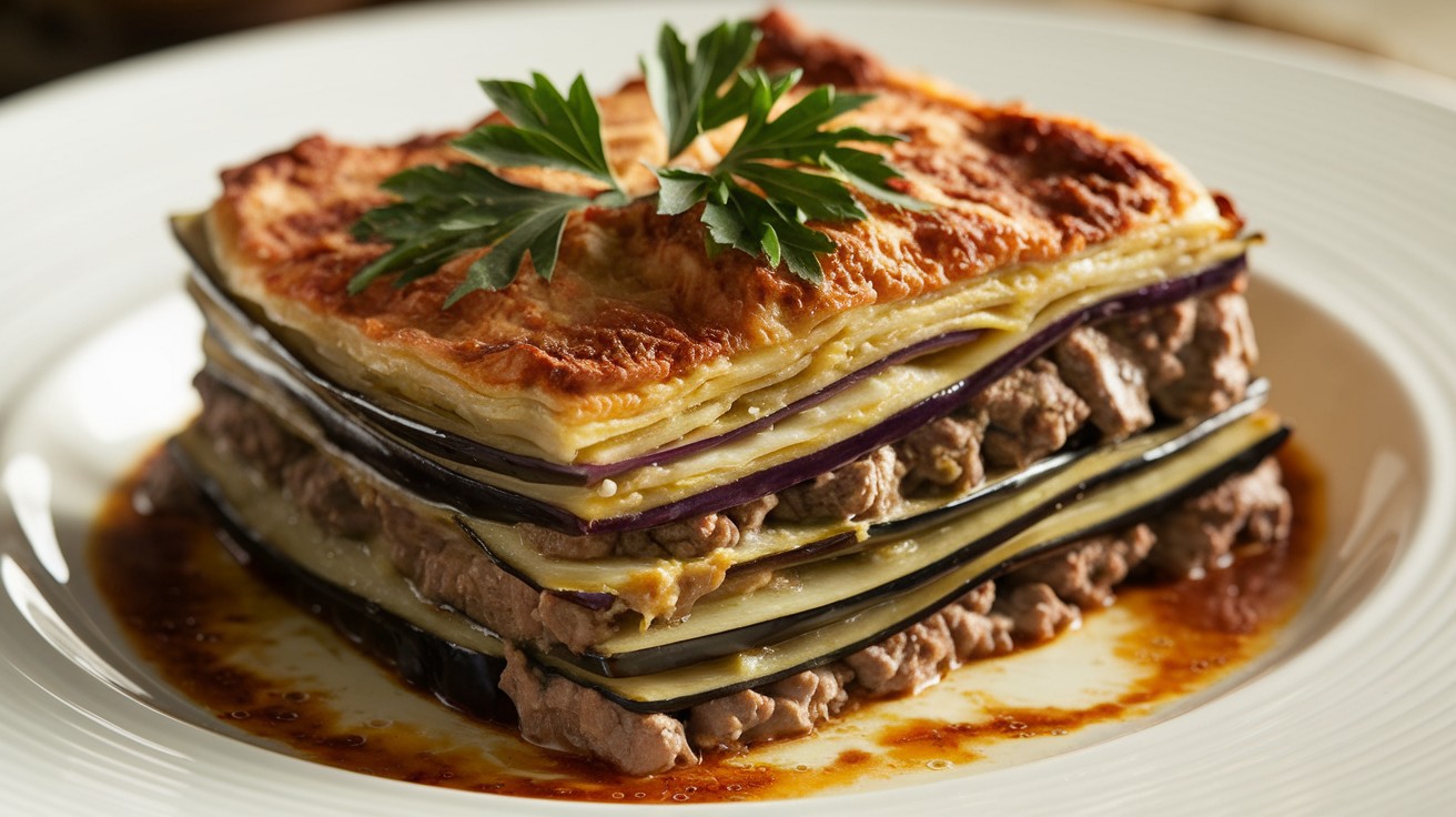 Eggplant and Lamb Moussaka with Creamy Béchamel