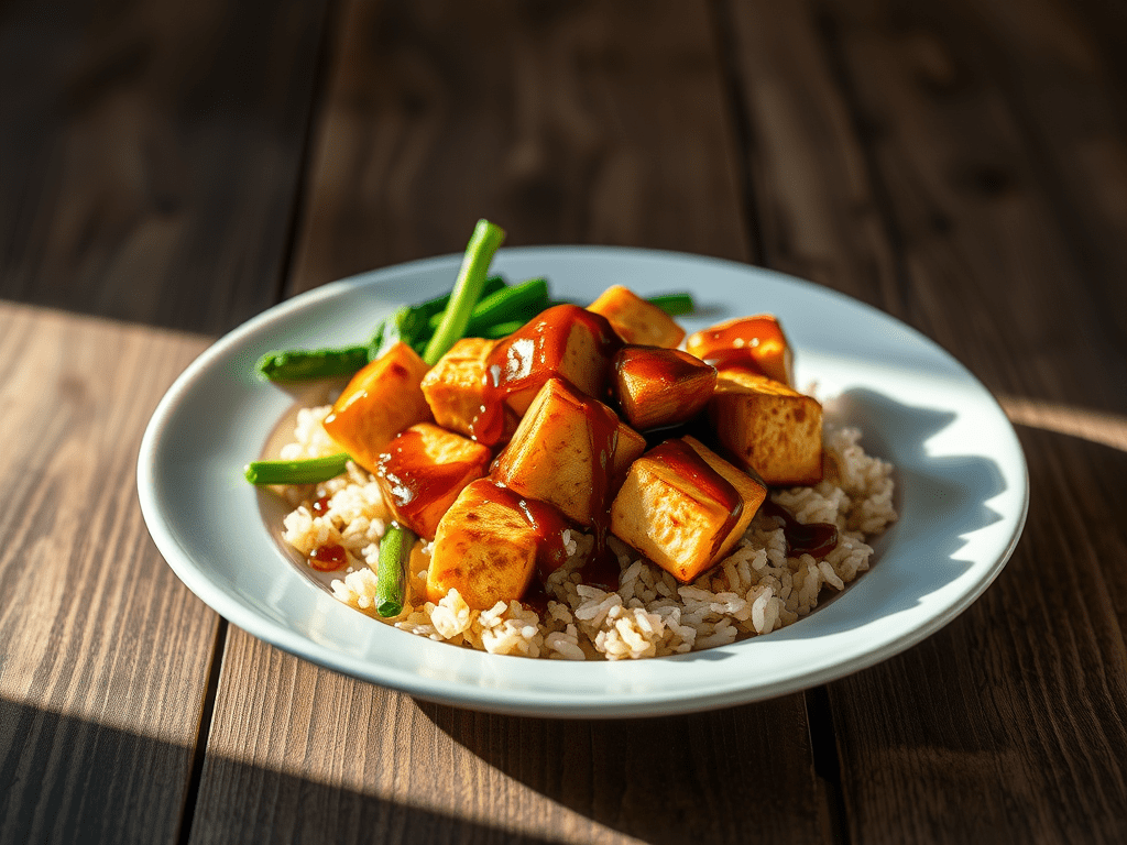 Miso-Glazed Tofu with Steamed Vegetables