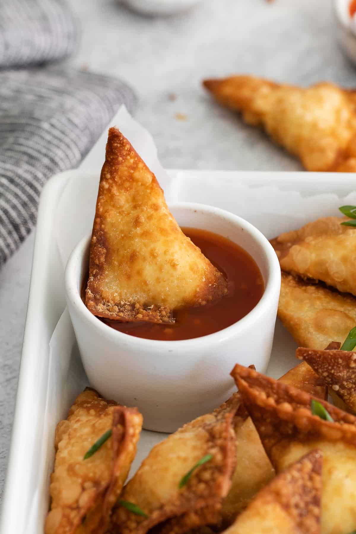 Pan-Fried Crab and Cream Cheese Rangoon with Ginger-Scallion Dip