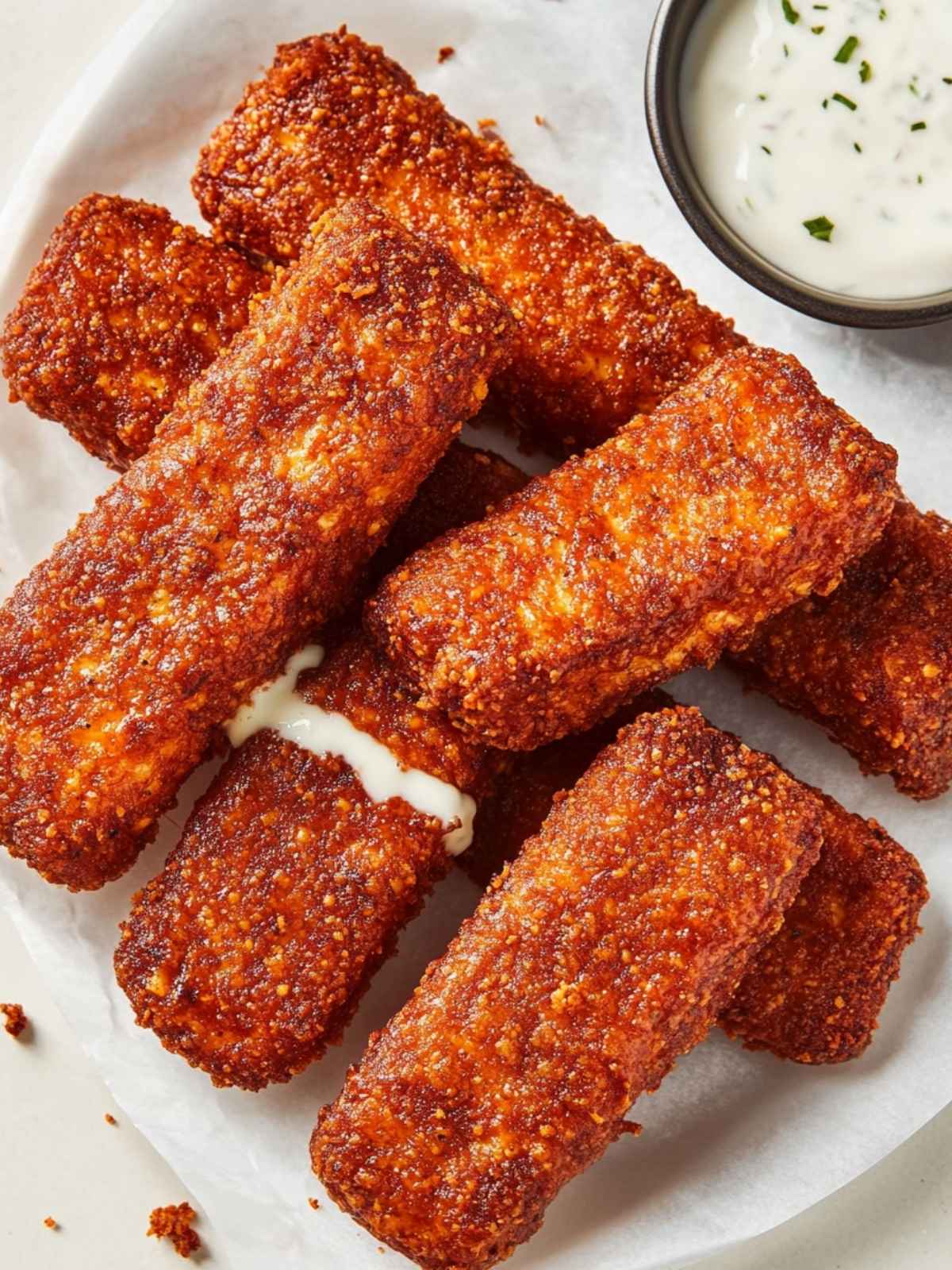 Pan-Fried Chinese Cheese Sticks with Spicy Chili Dip