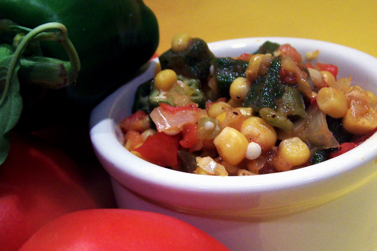 Braised Okra with Smoked Tomatoes and Corn