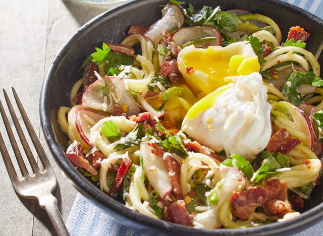 Sautéed Zucchini Noodles with Crispy Bacon and Herb-Infused Cream