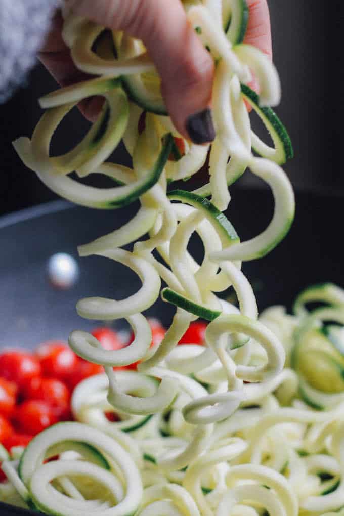 Sautéed Zucchini Noodles with Almond Pesto