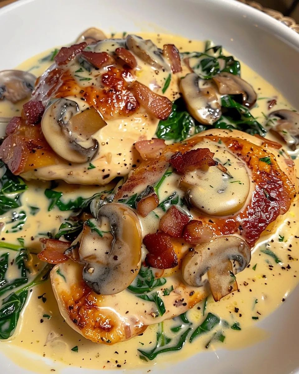 Pan-Seared Garlic Mushroom Chicken with Spinach