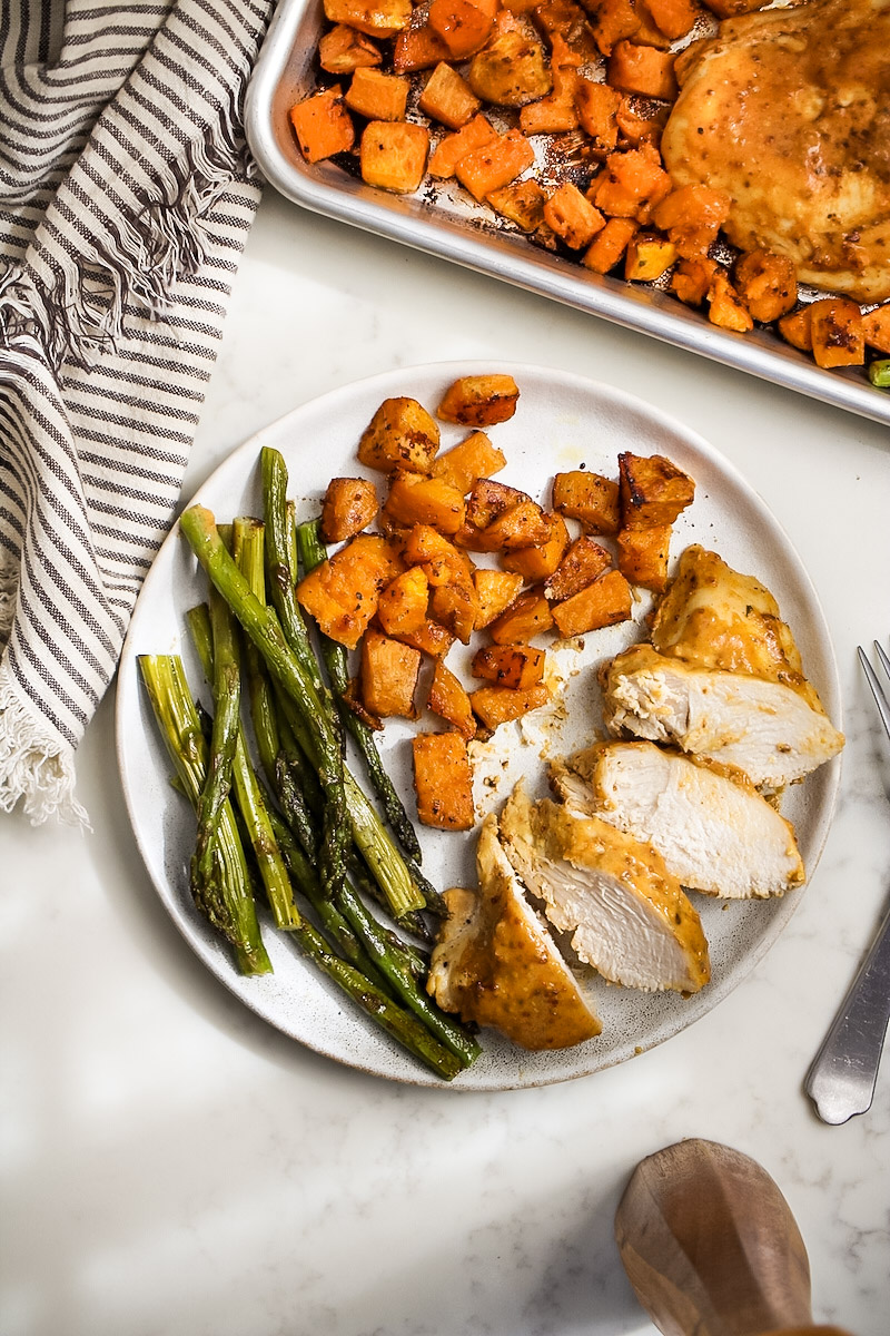 Sheet Pan Honey-Mustard Chicken with Sweet Potatoes