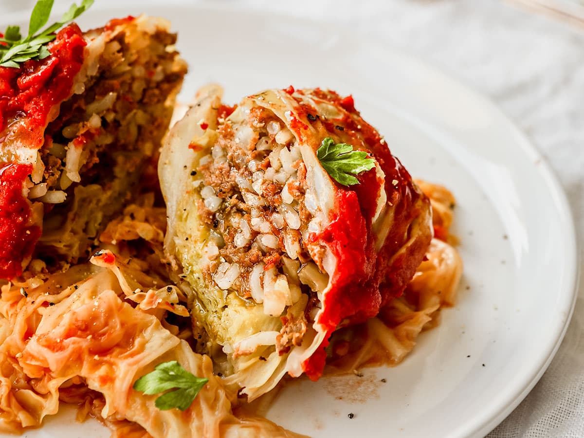Cabbage Rolls Stuffed with Mushroom-Beef Mixture