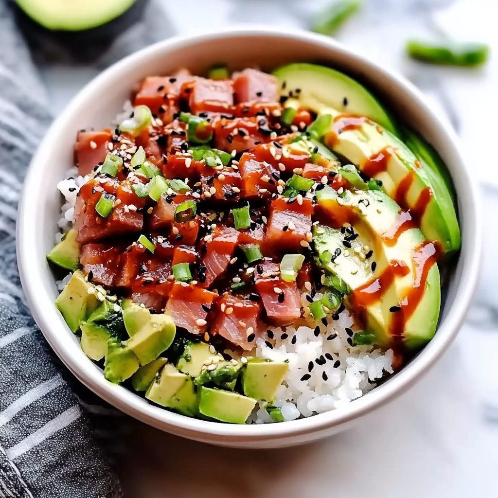 Poki-Style Tuna Poke Bowl with Sesame-Ginger Dressing