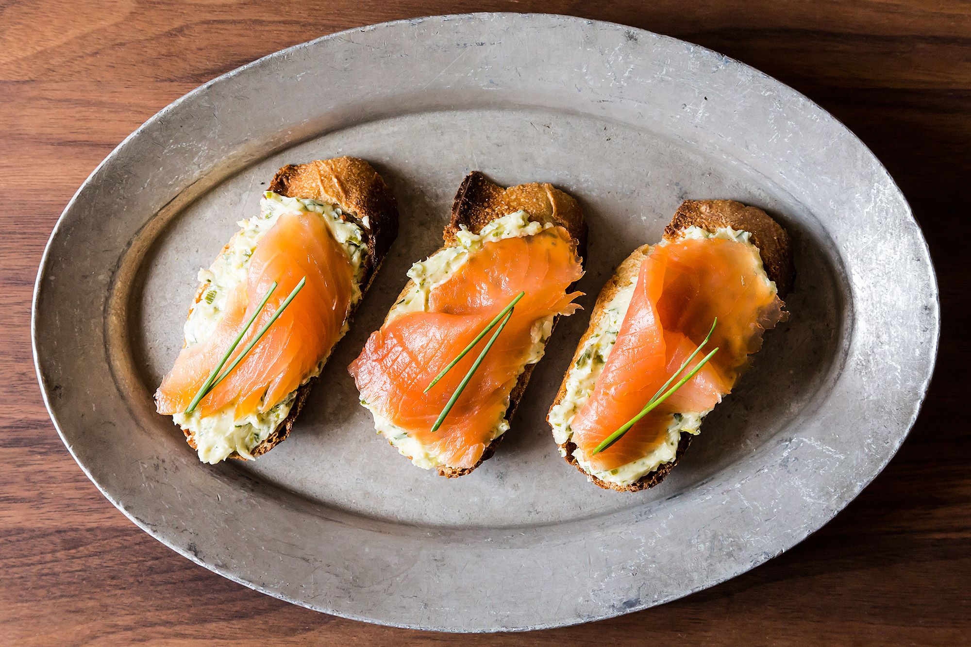 Chive and Dill Smoked Salmon on Rye Toast