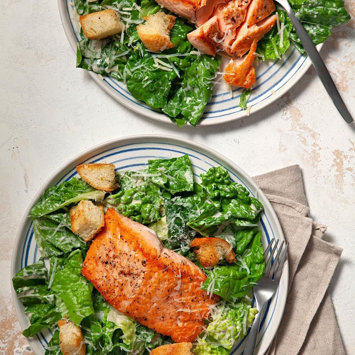 Massaged Kale Caesar Salad with Smoked Salmon